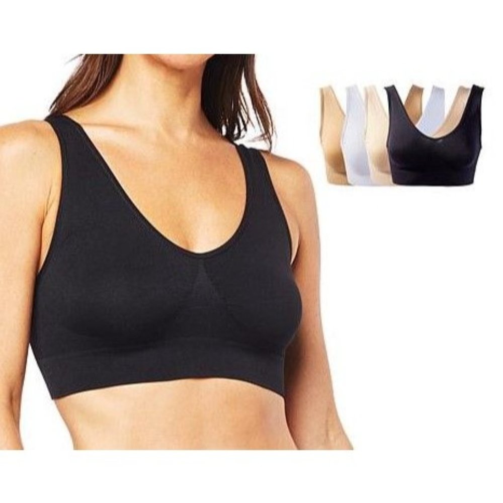 Rhonda Shear 4-pk Seamless Ahh Bra 808-947 BLACK/WHITE/LIGHT BEIGE/BEIGE Small